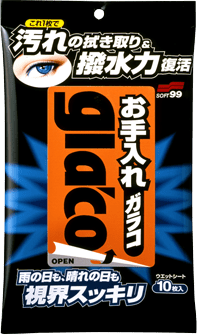 SOFT99 GLACO GLASS CLEANING WIPE - Lingettes nettoyantes pour vitres à effet hydrophobe